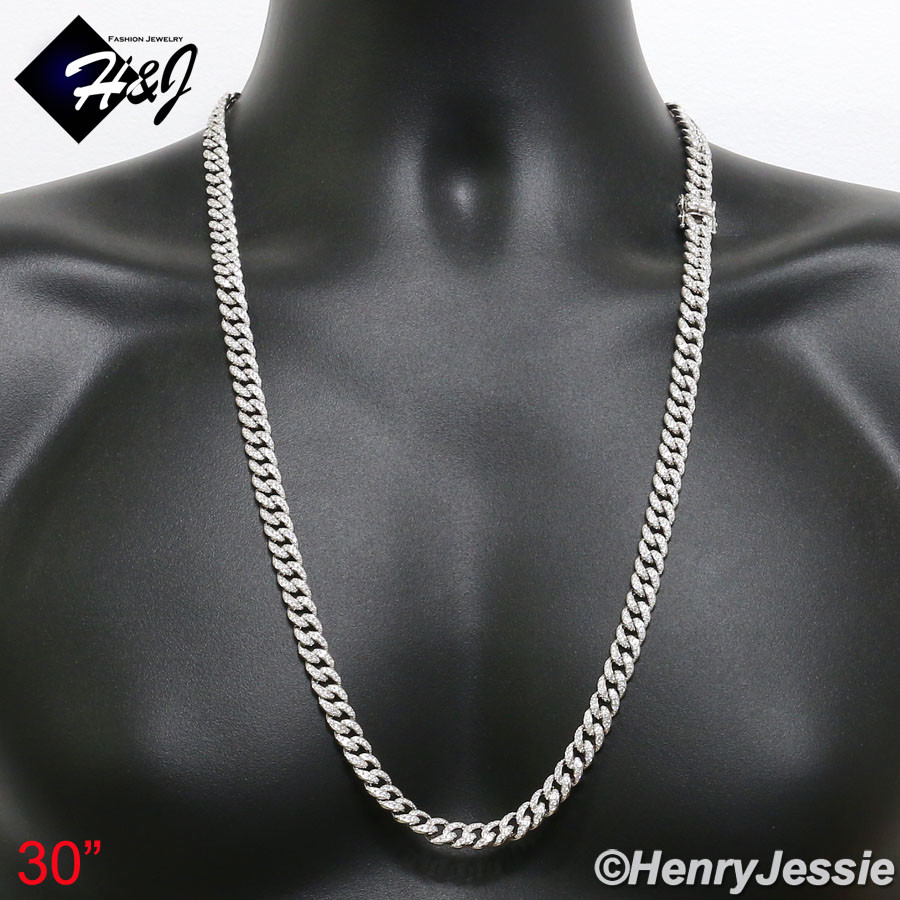 18″-30″MEN 925 STERLING SILVER ICY BLING CZ 8MM MIAMI CUBAN CHAIN NECKLACE*N11