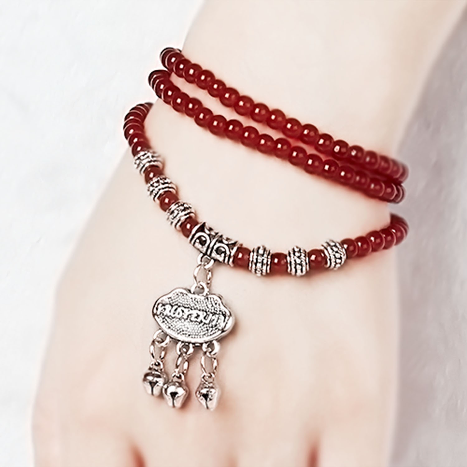Natural Red Agate Beaded Bracelet Good Luck Healing Crystal Gemstone