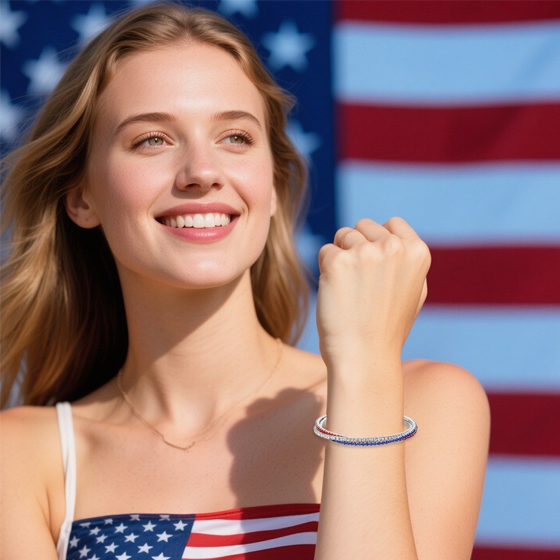 Red White Blue Bracelet USA Patriotic Bangle 4th of July Jewelry Gift for Women