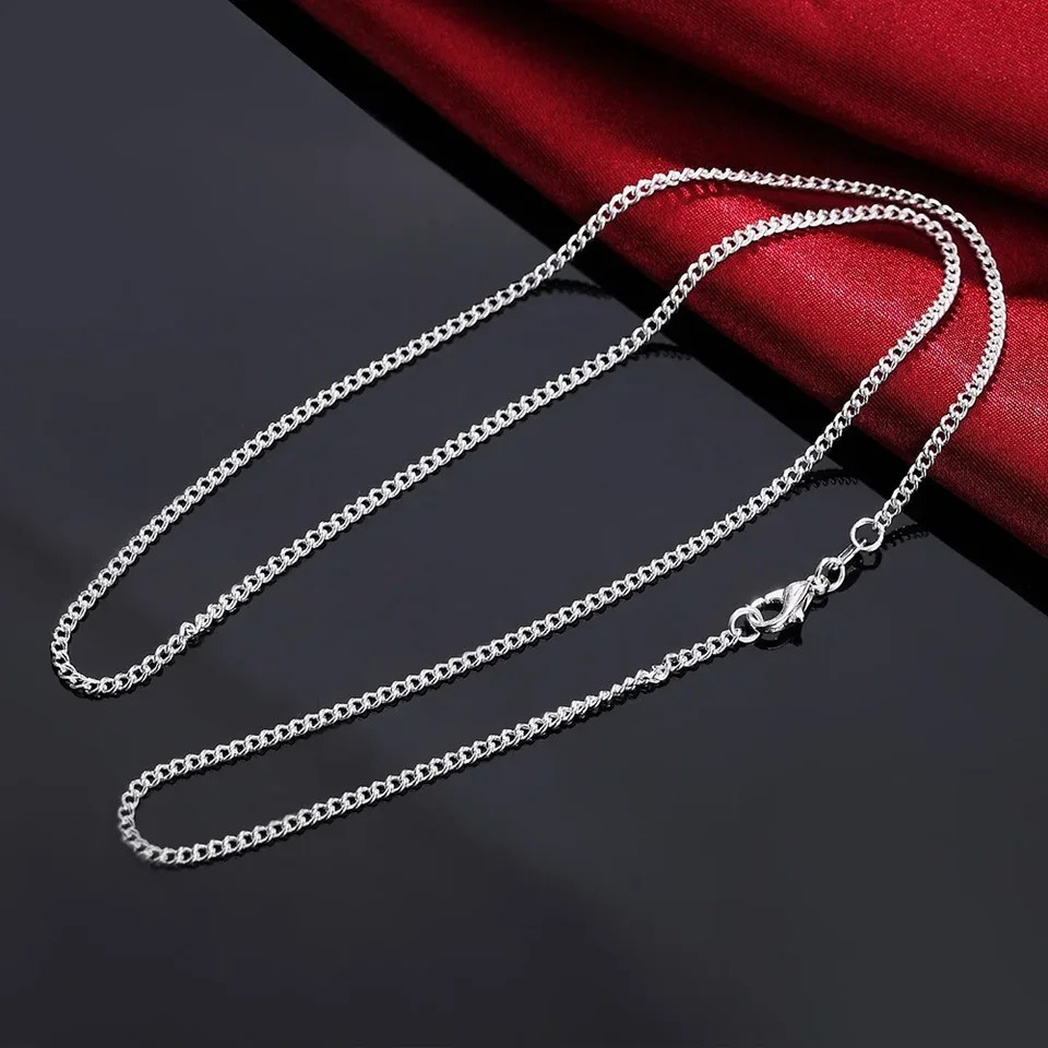 925 Sterling Silver Necklace Classic Chain 2mm 16-30 Inch Length Women Jewelry