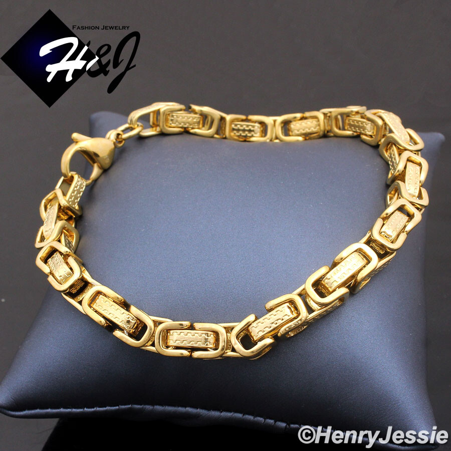 18-40″MEN Stainless Steel 6.5mm Gold Plated Byzantine Box Link Chain Necklace*T