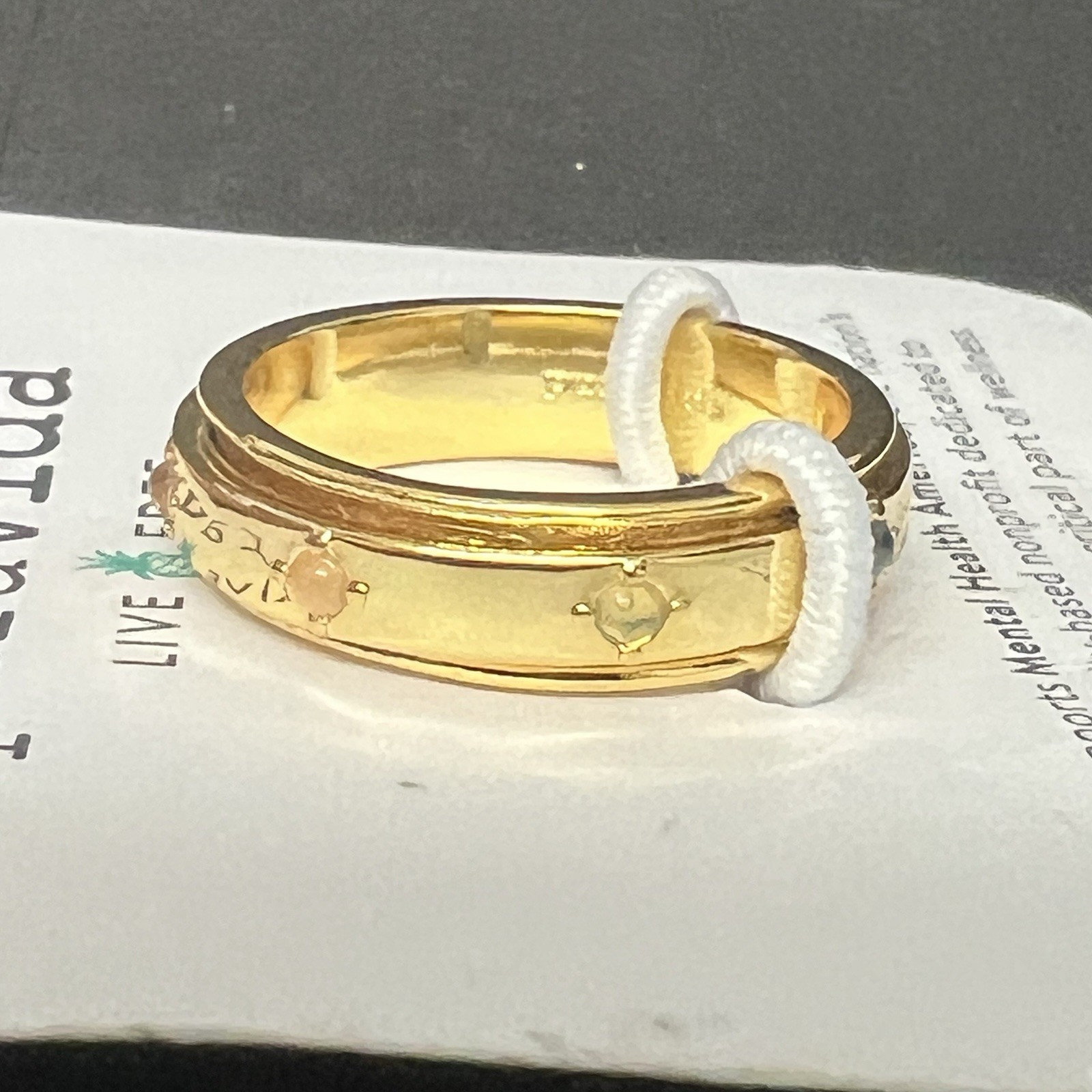 Puravida Mental Health Awareness Fidget spin Ring 9 10 NEW Gold tone Band stones