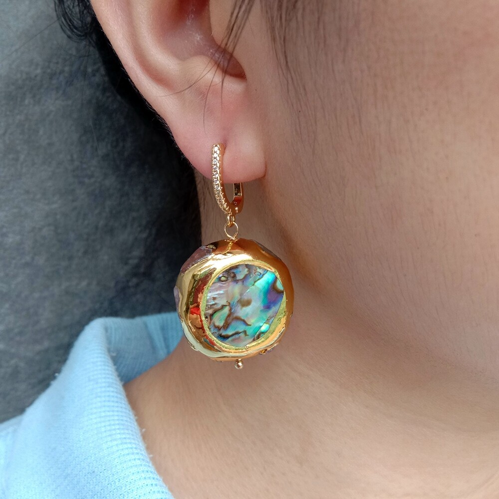 Abalone Tourmaline Rough Earrings Abalone Shell Earrings Fashion Jewelry Gift