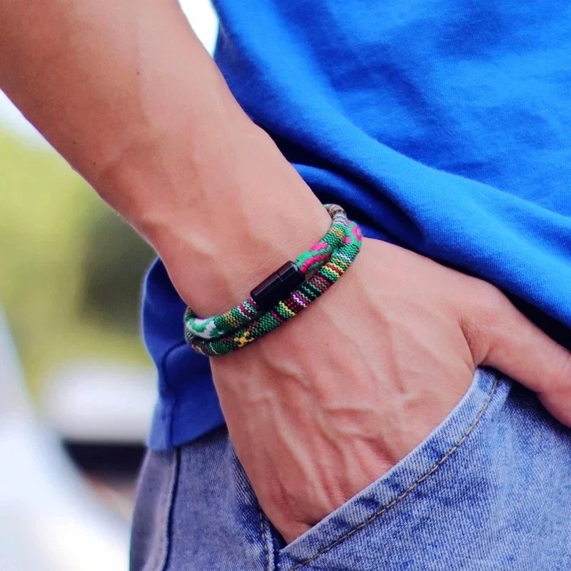 Men s Boho Rope Magnetic Bracelet Beach Surf Braided Bracelet Pulsera Gift