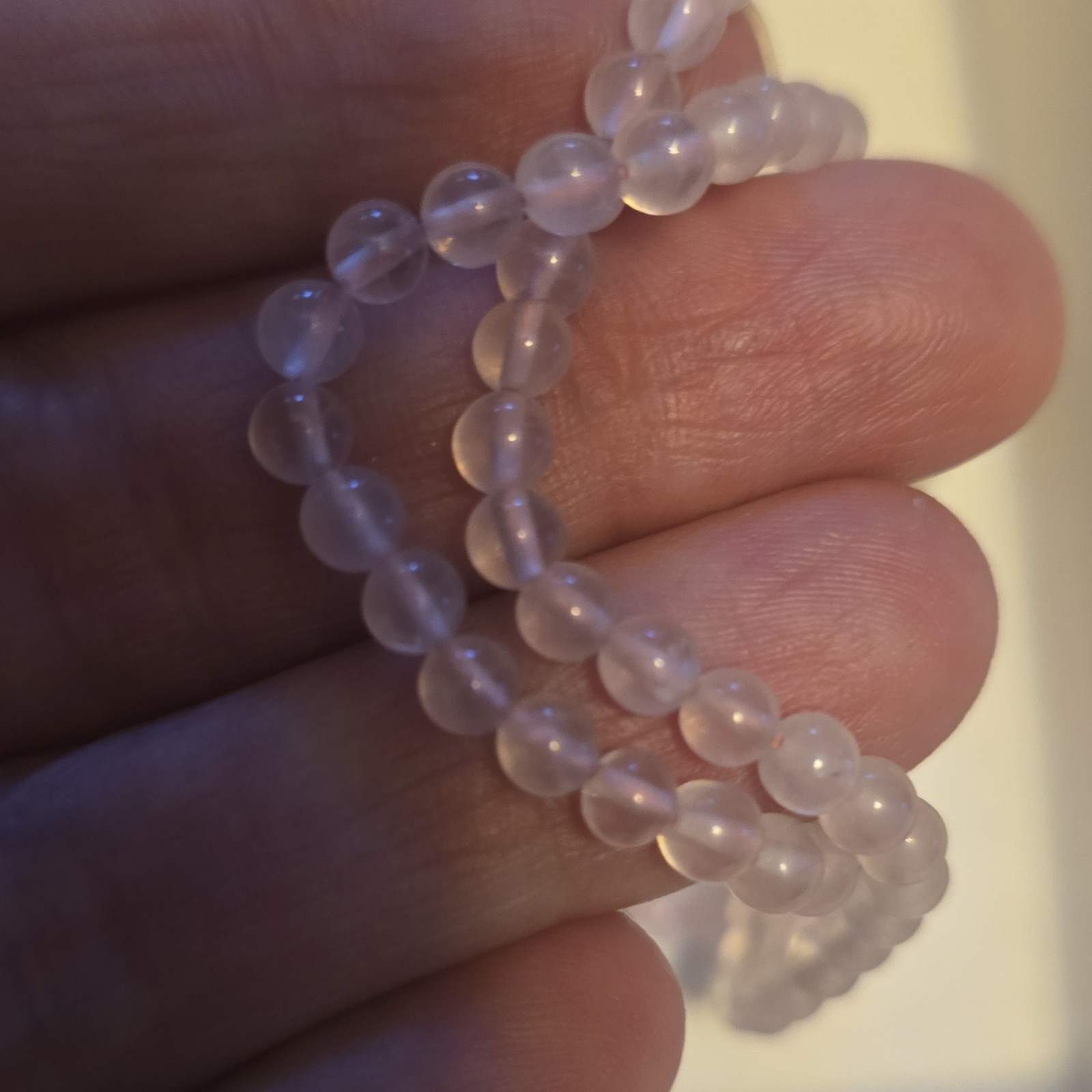 Pink Rose Quartz Round Beads Chain Necklace Yellow Gold Stone Spring Ring