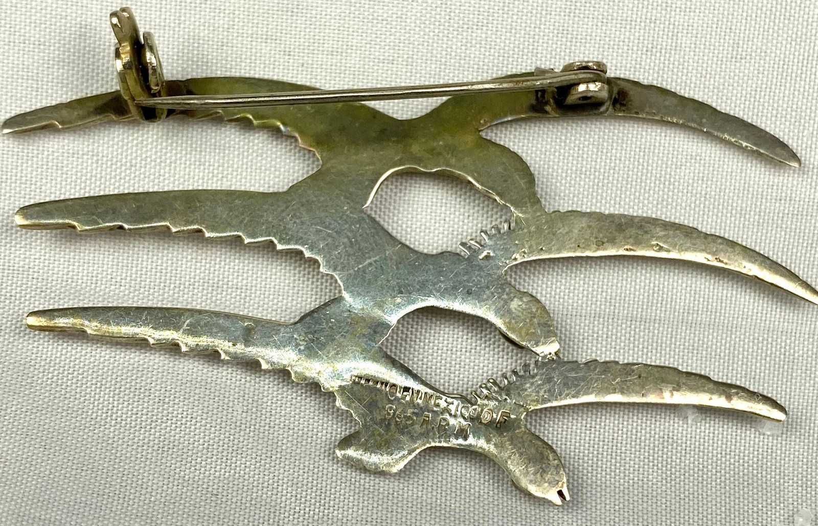Vintage ABM 865 Silver Mexico 3 Birds in Flight Brooch