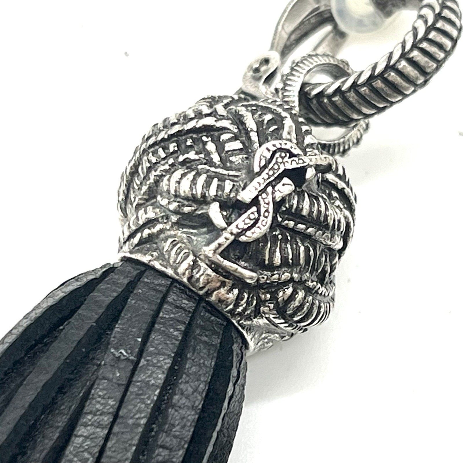 Auth Saint Laurent Paris Tassel Leather Earrings Black 2Y1741