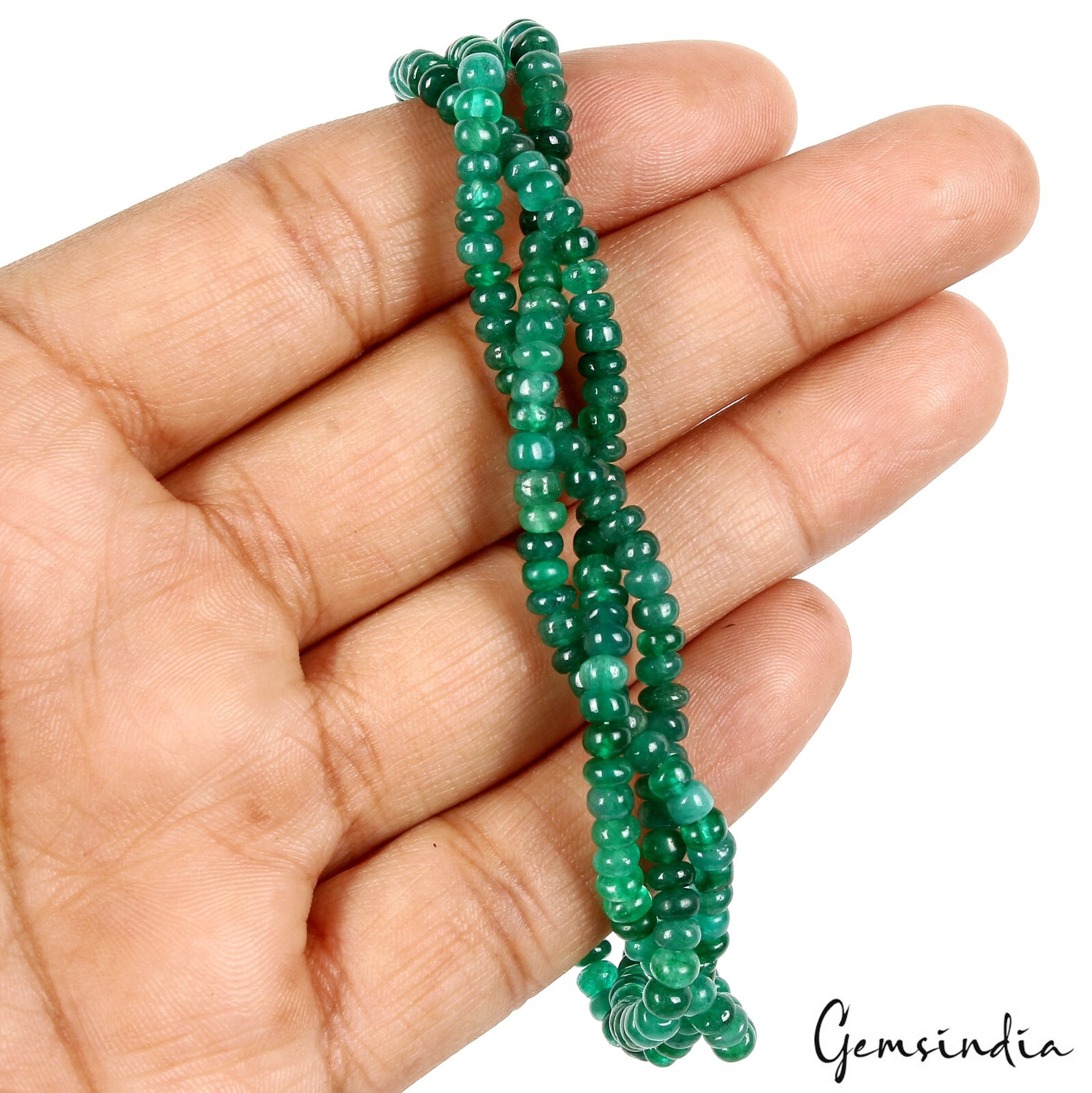 7.5 In Natural Zambian Emerald Twisted Bracelet Cabochon Beads Silver Clasp