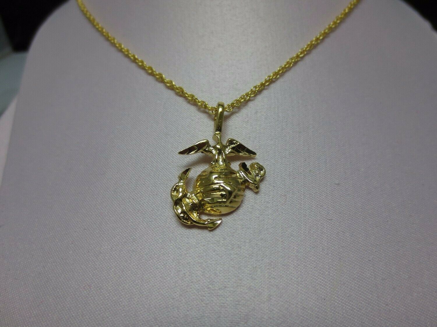 14 KT GOLD PLATED US MARINE CORPS EMBLEM PENDANT & 18″ ROPE CHAIN SET ,2747