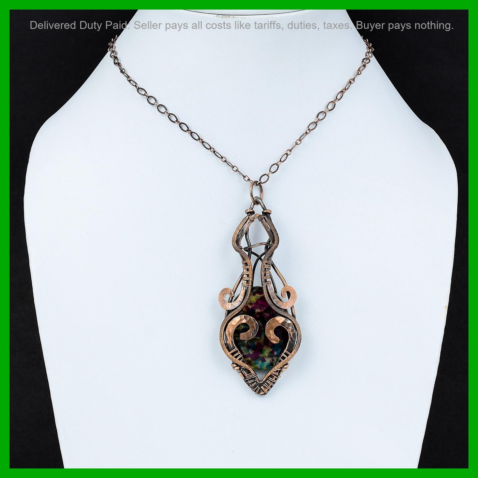 Copper Third Eye Chakra Oval Multi Fire Labradorite Stone Wire Wrapped Pendant