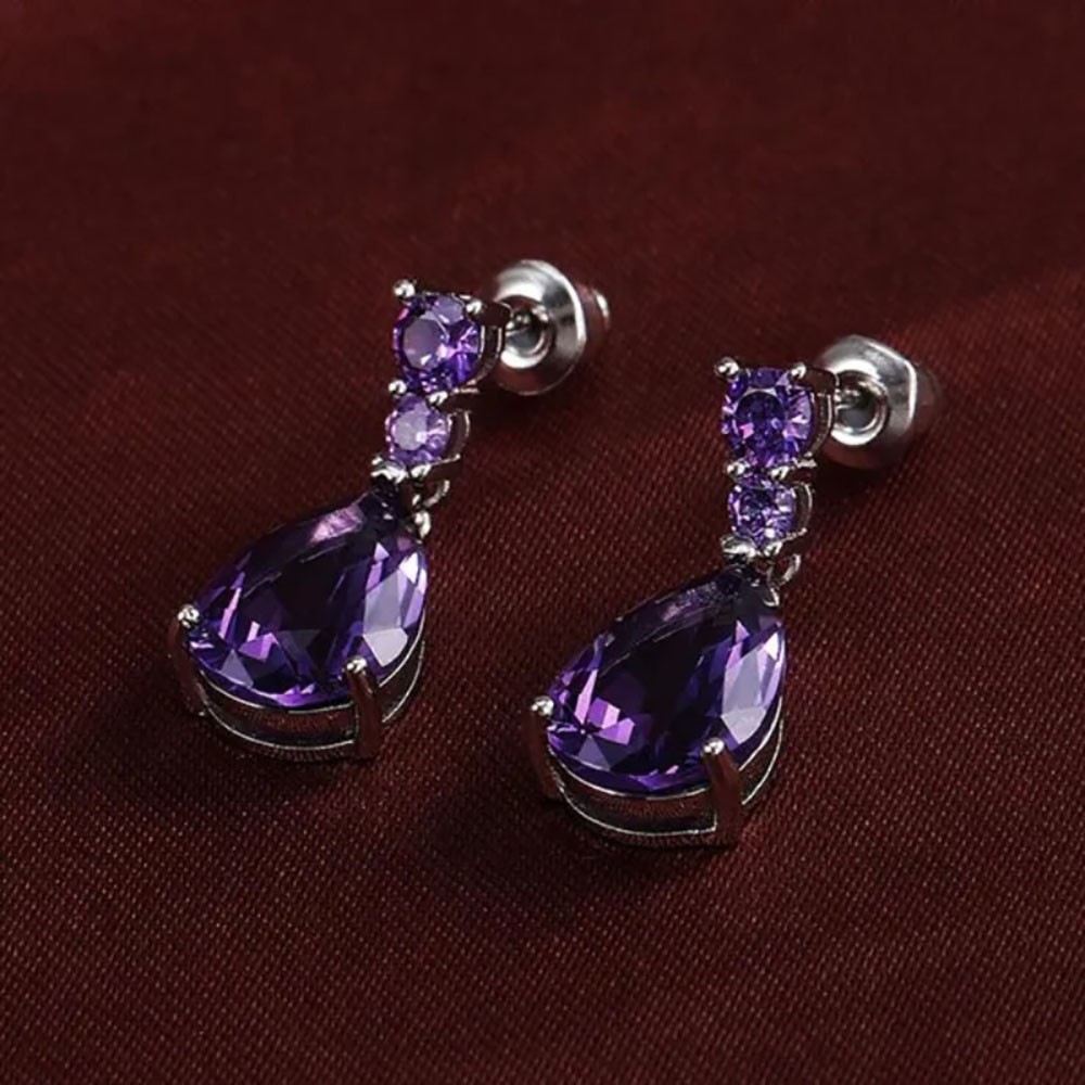 Teardrop Amethyst Dangle Earrings Jewelry For Women Casual Formal Party Occasion