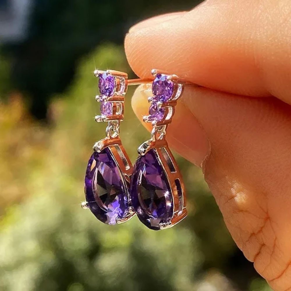 Teardrop Amethyst Dangle Earrings Jewelry For Women Casual Formal Party Occasion