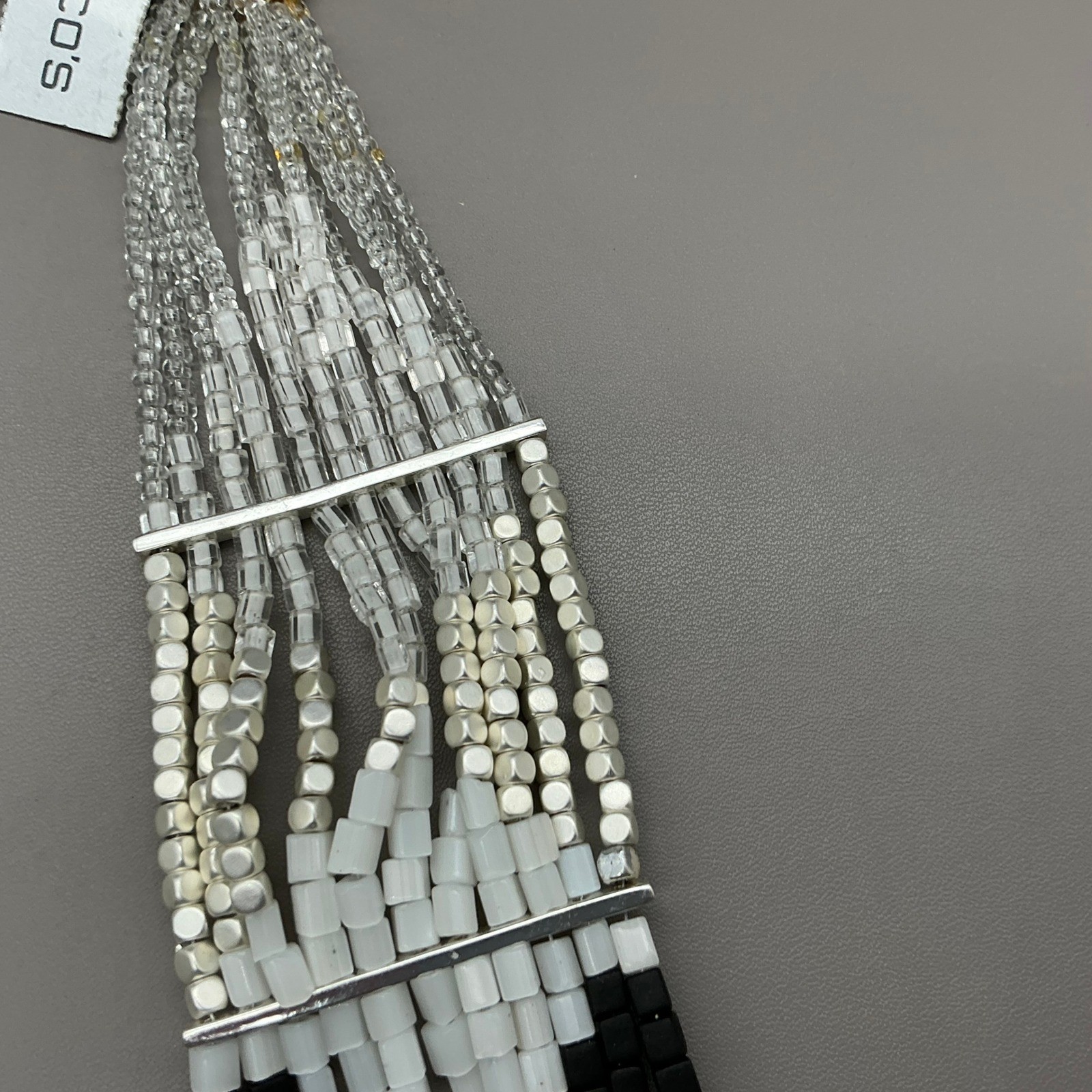 Chico’s Necklace Womens Black White Silver Beaded Multi Strand Statement 22 In