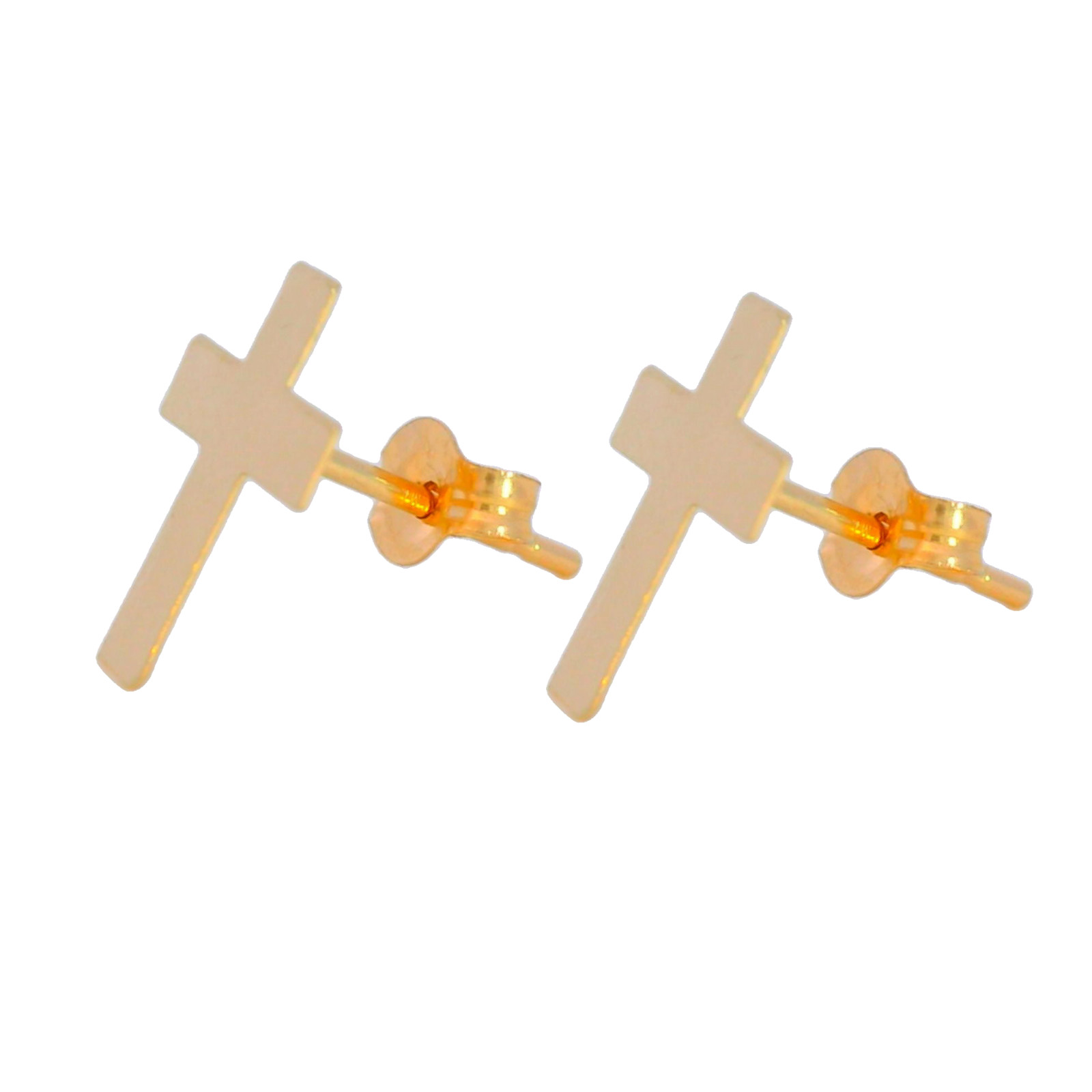 14k Solid Gold – Dainty Cross Stud Earrings – For Unisex Adult – Made in Italy