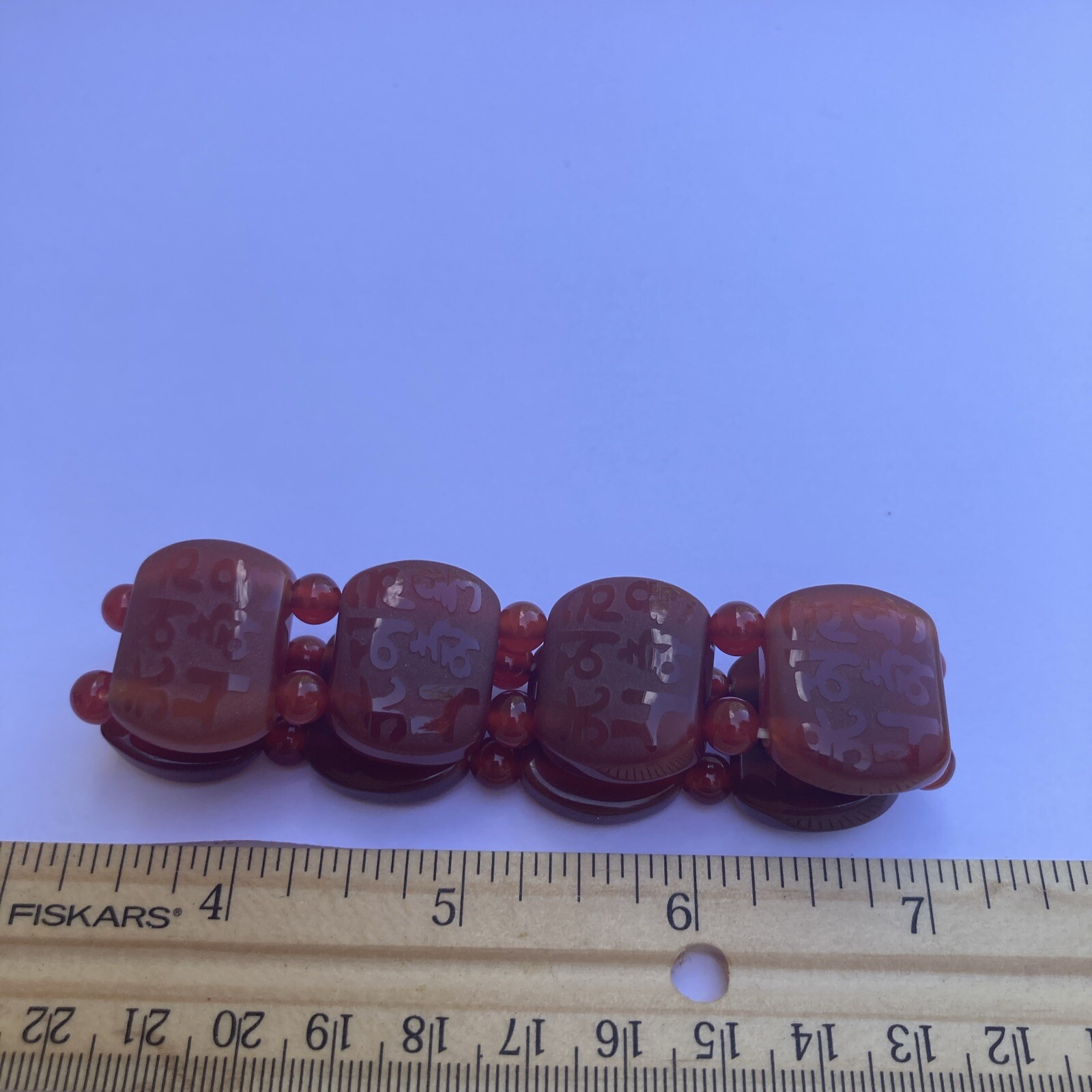 Amber Color Etched Stone Stretch Bracelet Heavy 55g Fashion Jewelry