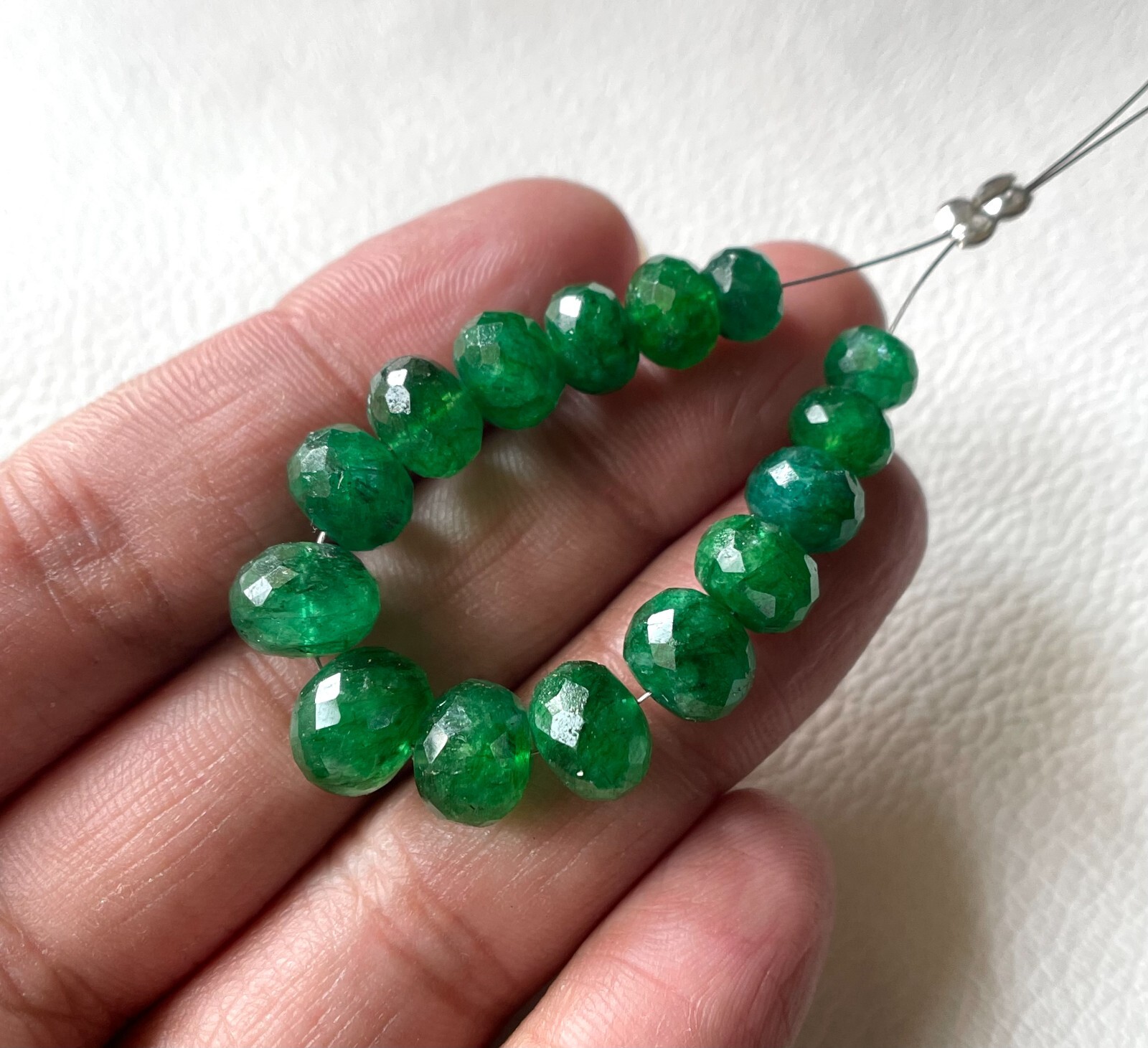 5mm. Natural Zambian Emerald Faceted Rondelle Gemstone Beads, 15 Pieces