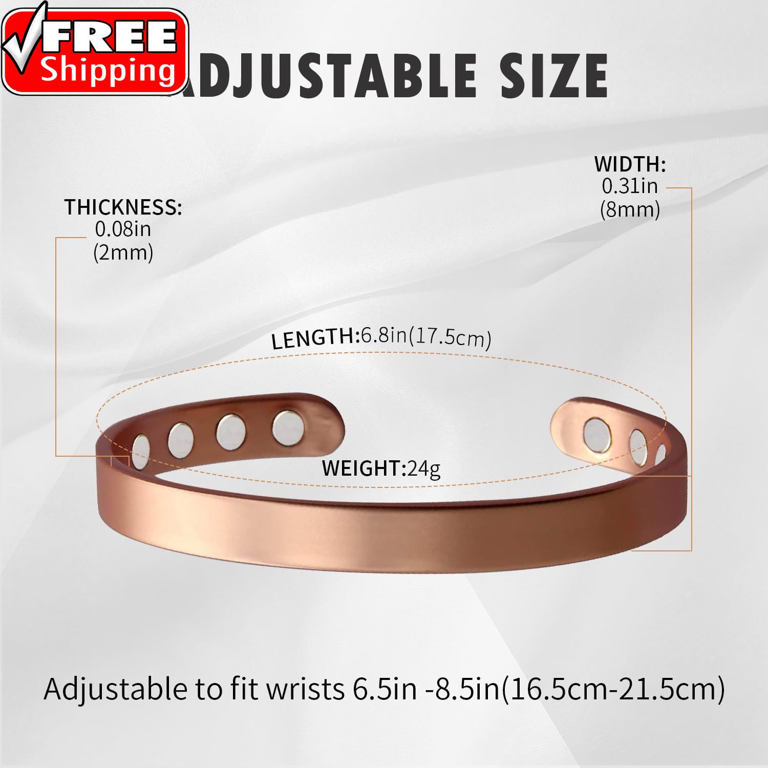 Copper Bracelet for Men and Women, 99.9% Pure Copper Magnetic Bangle with 8Pcs 3