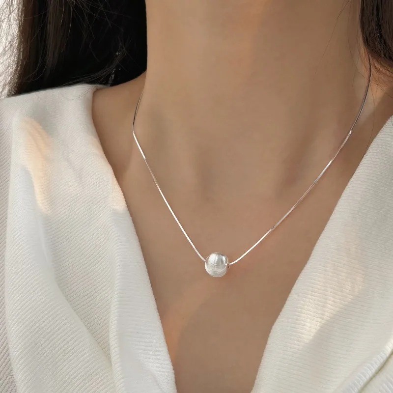 925 Sterling Silver Bead Pendant Necklace Women Wedding Jewelry Gift