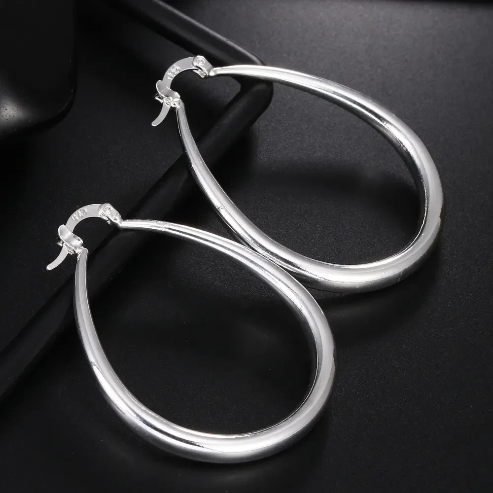 925 Sterling Silver 41MM Smooth Big Hoop Earrings Women Party Fashion Jewellery