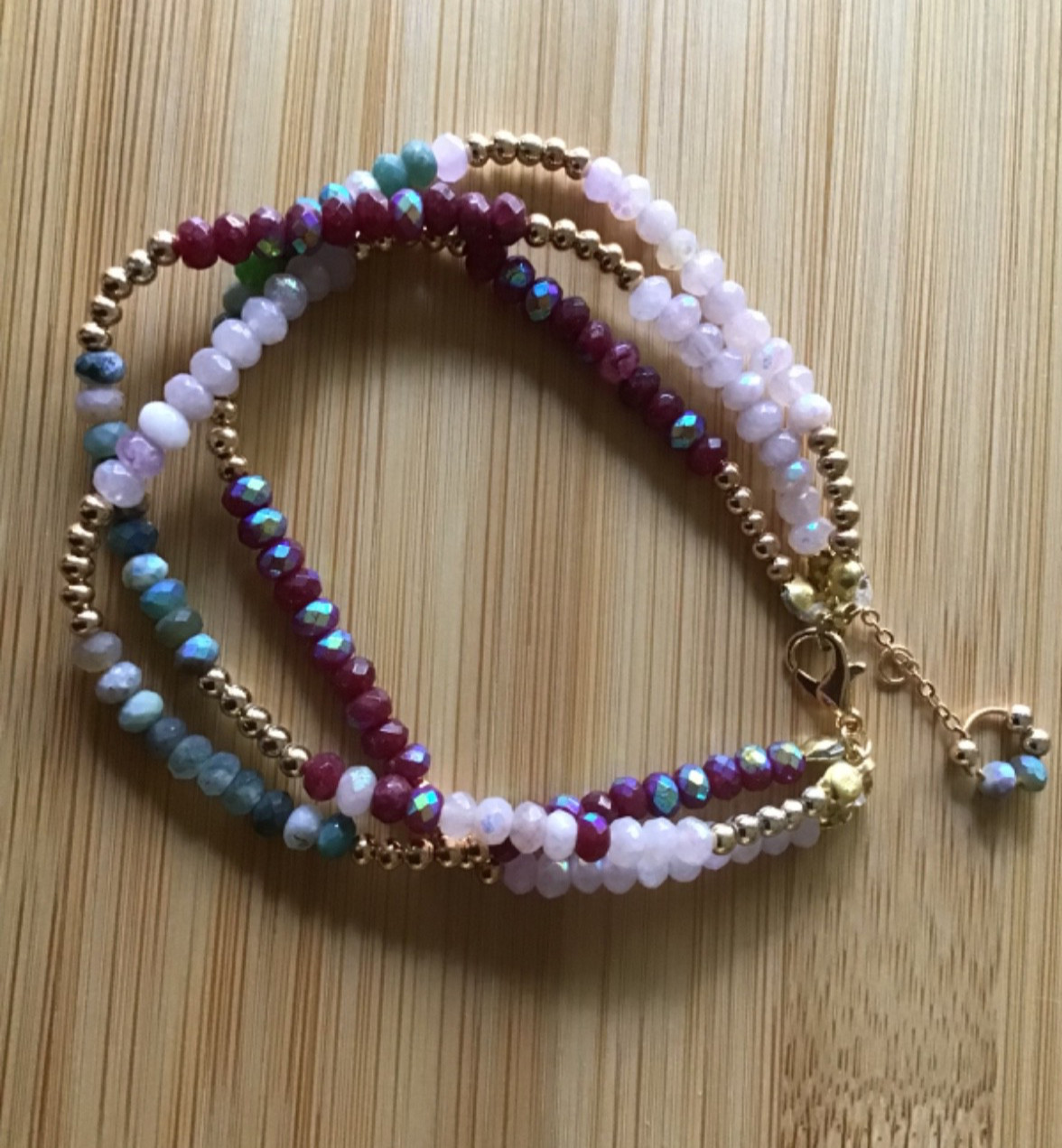 Handmade Elegant Plum, Green & Gold Bracelet