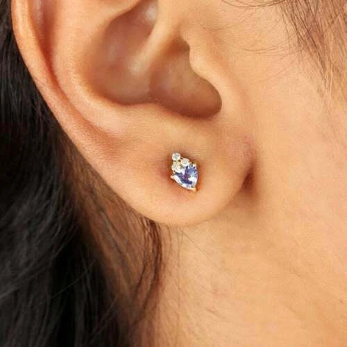 2 Ct Trillion Simulated Tanzanite Women’s Stud Earrings 14K Yellow Gold Plated