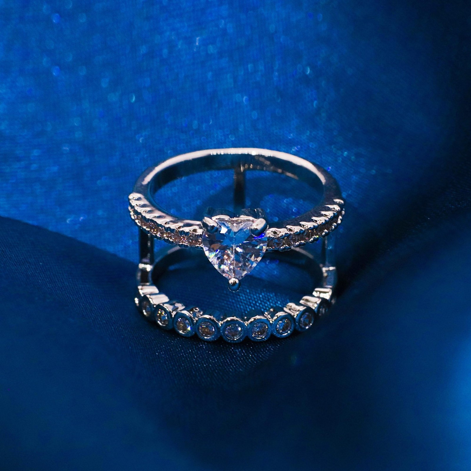 18K Gold Plated Double Band Heart Zirconia Ring for Women, Daily Wear Jewelry