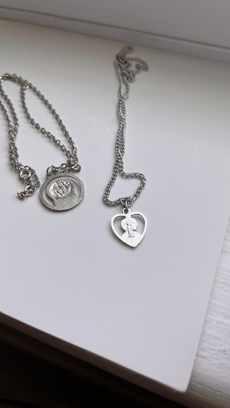 Vintage Italy Catholic Miraculous Medal Heart Sacred Heart Jesus Necklace Lot 2p