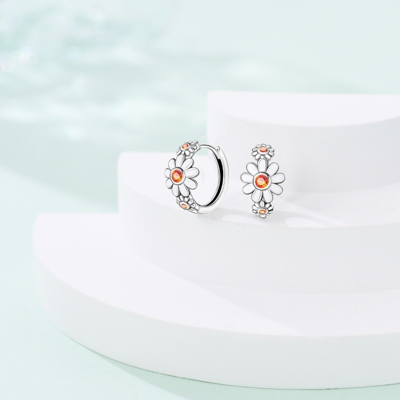 PANDACH 925 Sterling Silver Retro Daisy Hoop Earrings For Women Hoops Trendy NEW
