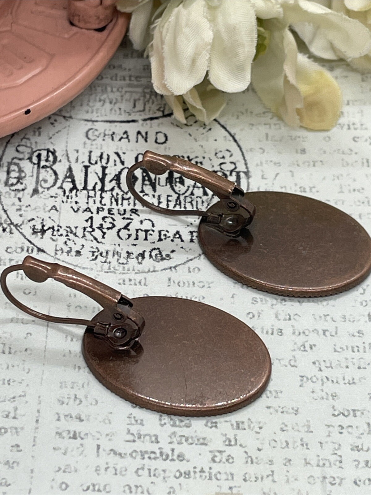 Rose Gold Brass Cream & Black Victorian Anniversary Earrings Cameo Birthday Gift