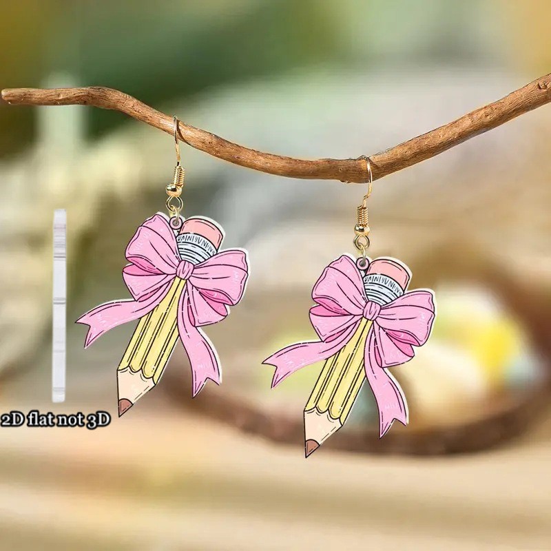 4 Pairs of Acrylic Back-to-school Teacher’s Day Bow Pencil Earrings