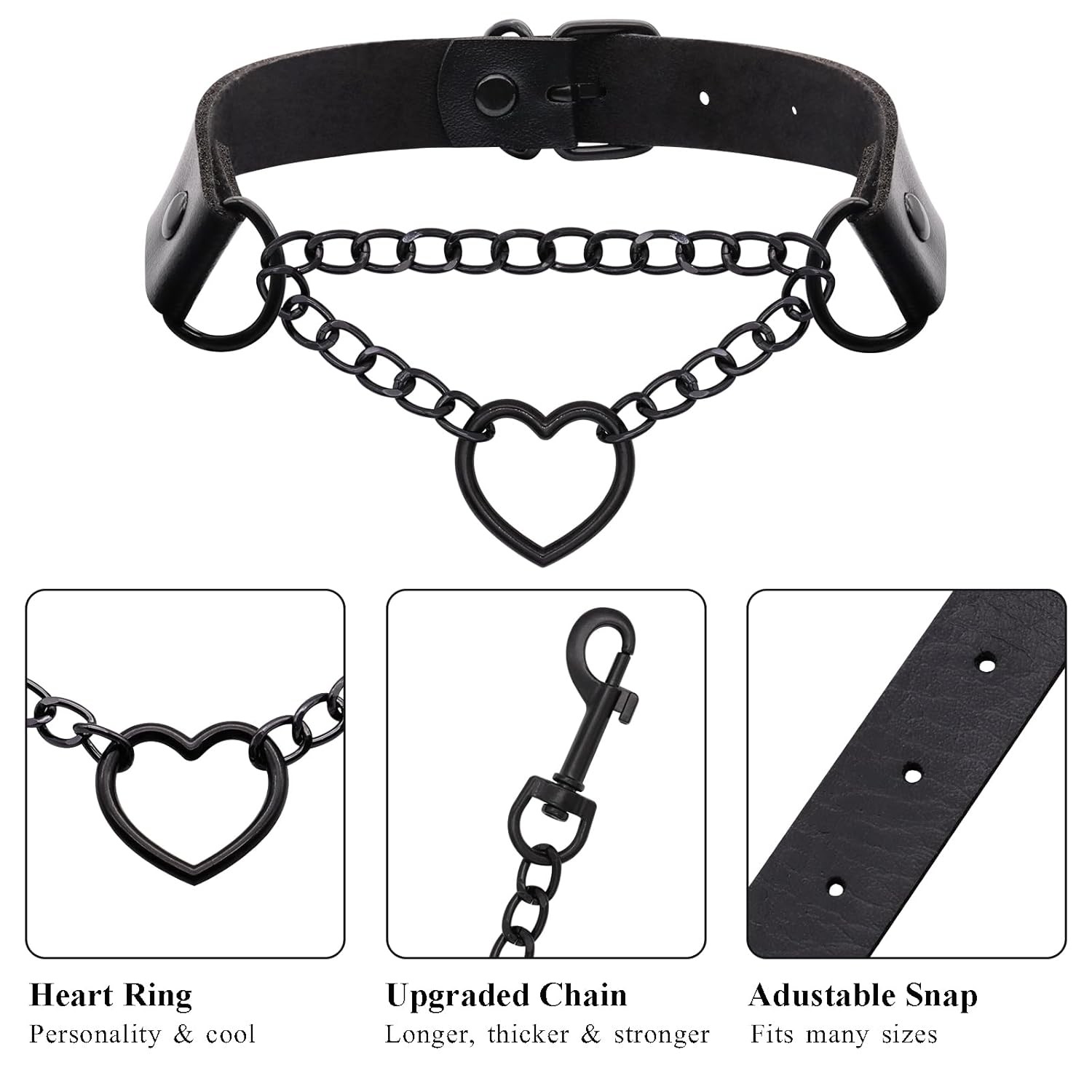 NEWZEST Choker Necklace for Women, Leather Collar Gothic Jewelry Heart Necklaces