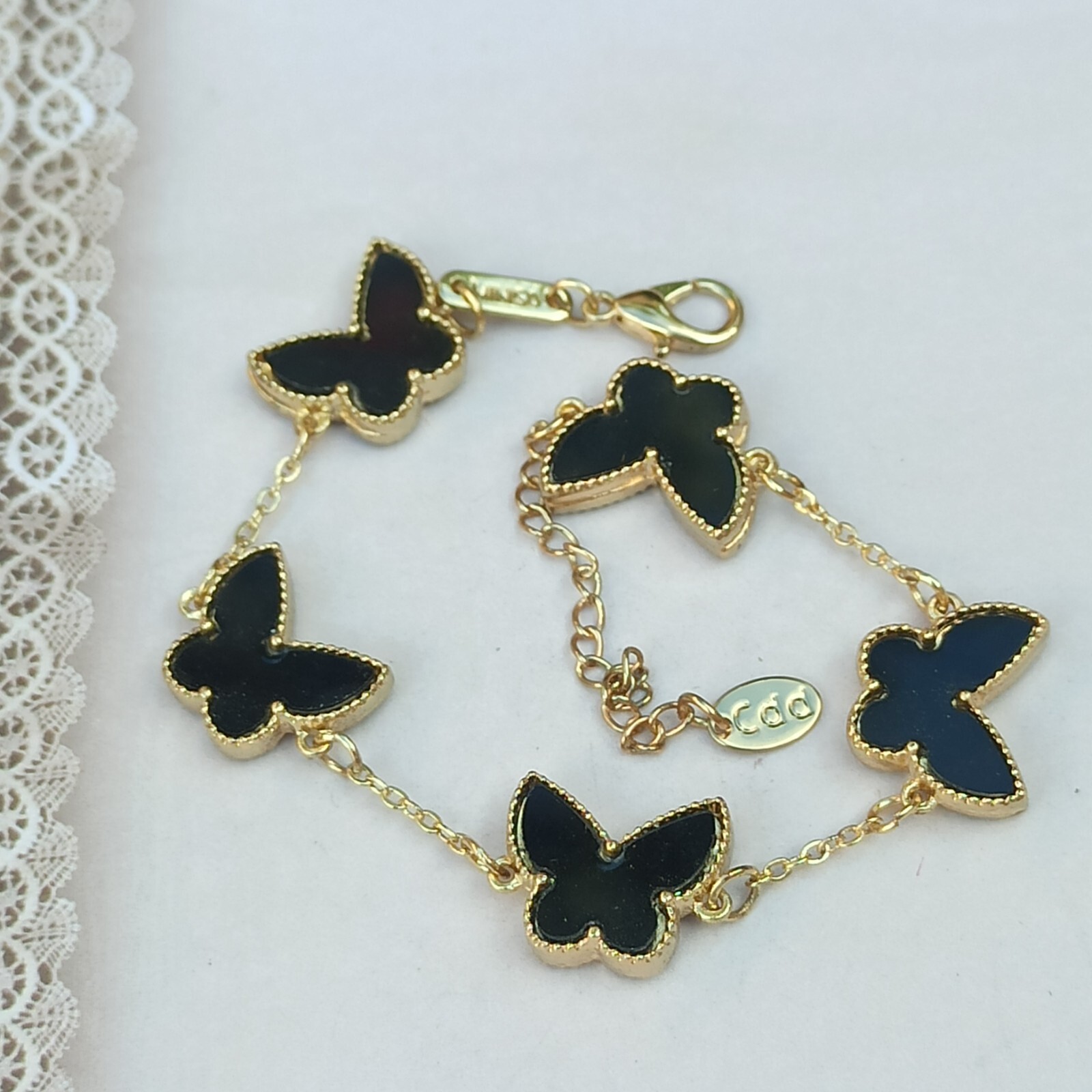Butterfly Bracelet Black Gold Tone Fashion Signed MINISO Gift Charm Modern Trend
