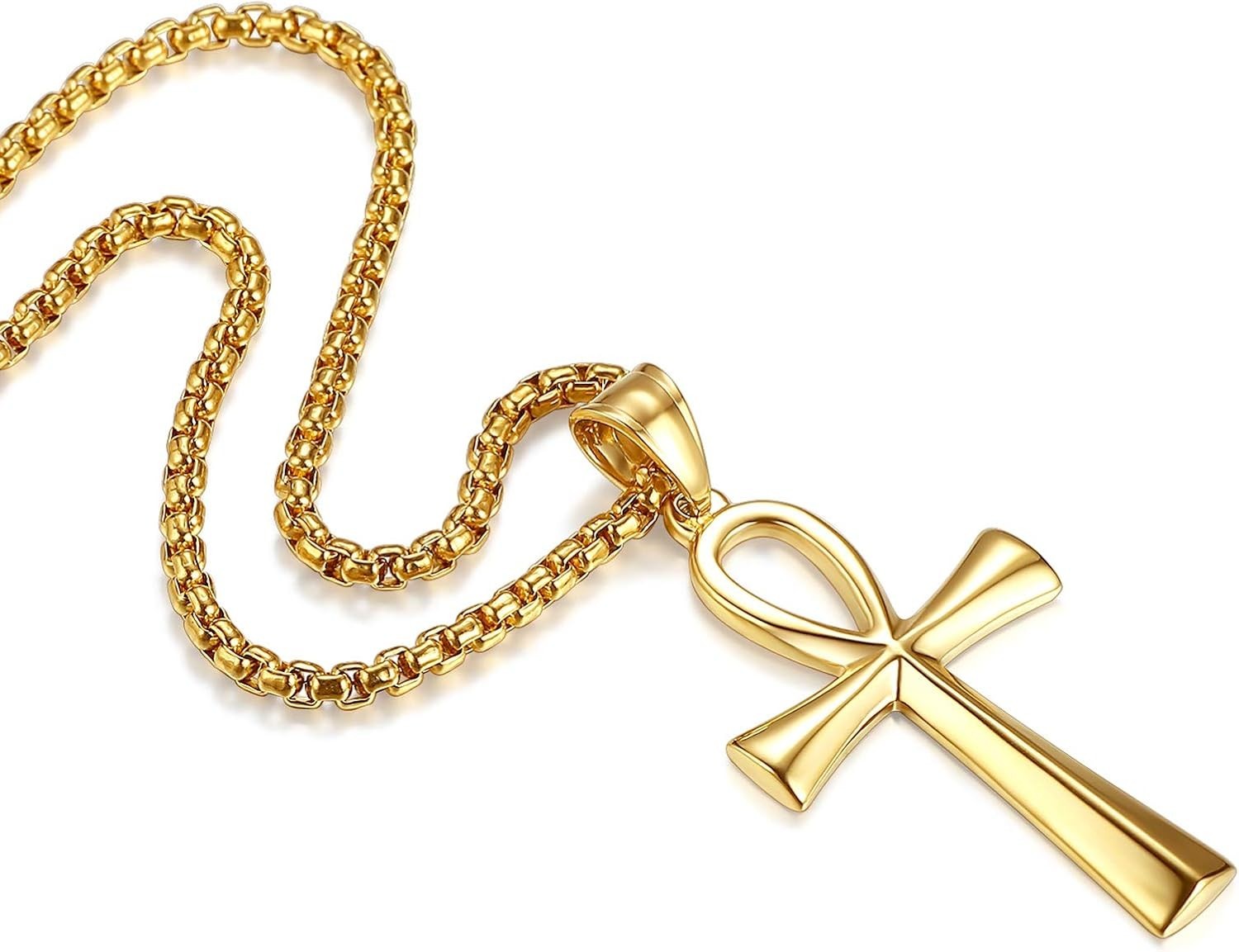 Gold-Tone Stainless Steel Coptic Ankh Cross Pendant Necklace for All Occasions