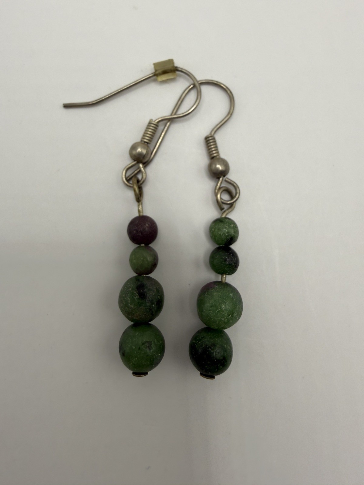 Vintage ~ Beautiful Dark Green Round Bead Drop Dangle Earrings