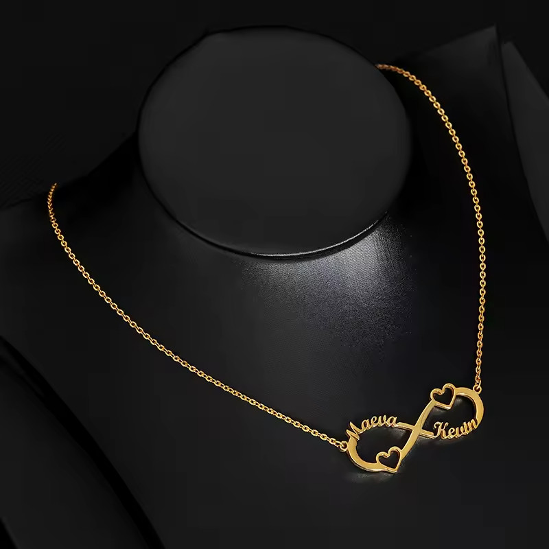 Custom Double Name Infinity Heart Necklace Pendant Jewelry Anniversary Wedding