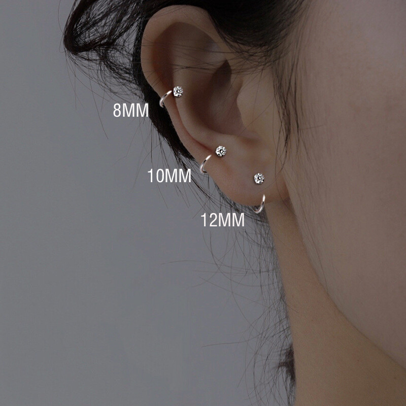 Womens 925 Sterling Silver CZ Crystal Small Hoop Earrings Trendy Stud Earrings