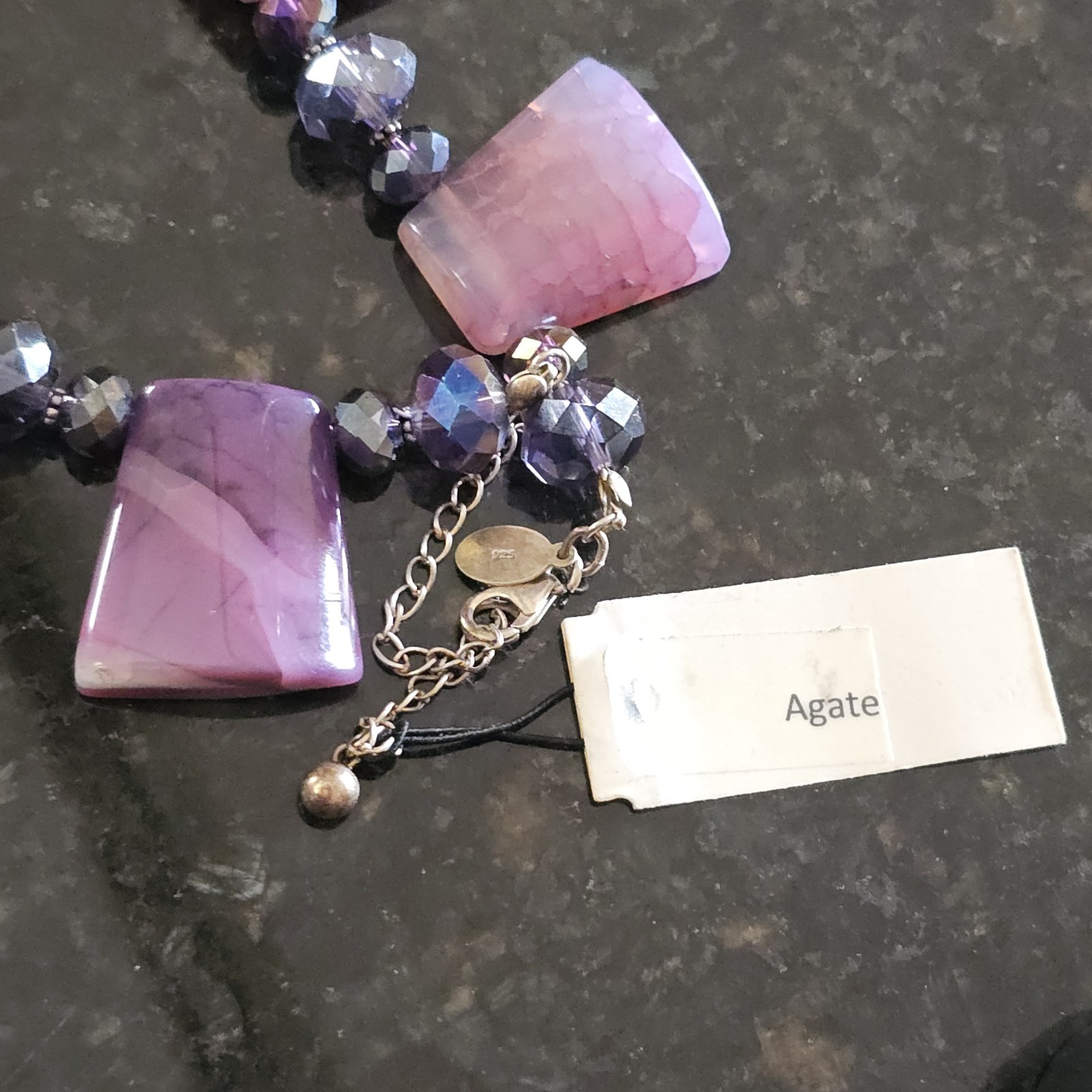 Donna Dressler Statement Necklace Sterling Silver 925 Pink Agate Stone Heavy 21″