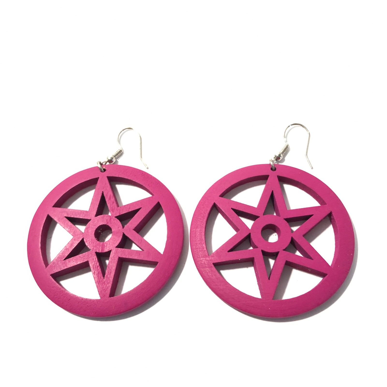 Women’s Purple Star Wood Round Drop Dangle Earrings-Large 2.5” Statement