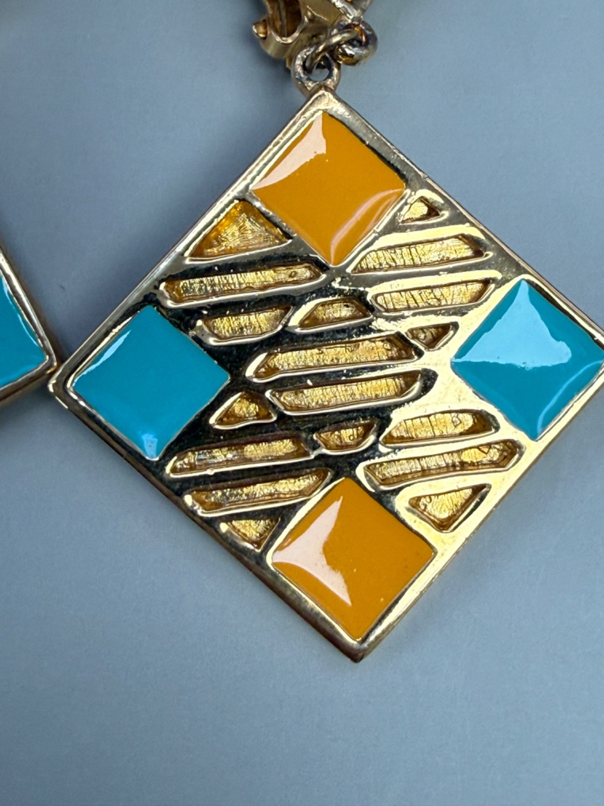 Vintage Valentino Garavani Geometric Enamel & Gold tone Clip on Earrings