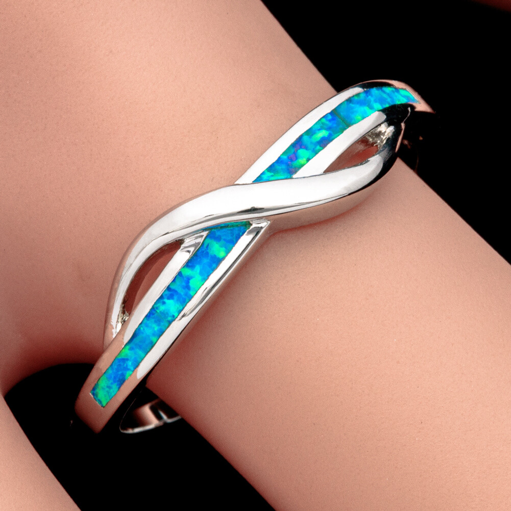 Blue Fire Opal Silver Jewelry Anniversary Women Infinity Ring Size 6 7 8 9 10