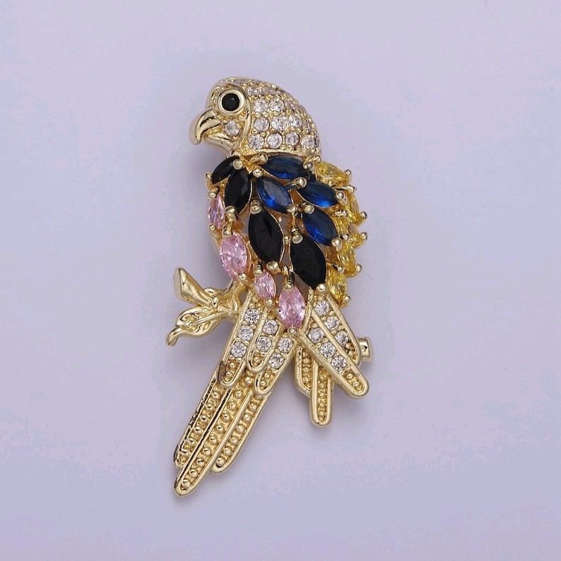 Micro Pave Parrot Bird Pendant Blue Pink CZ Feather Charm for Necklace Jewelry M