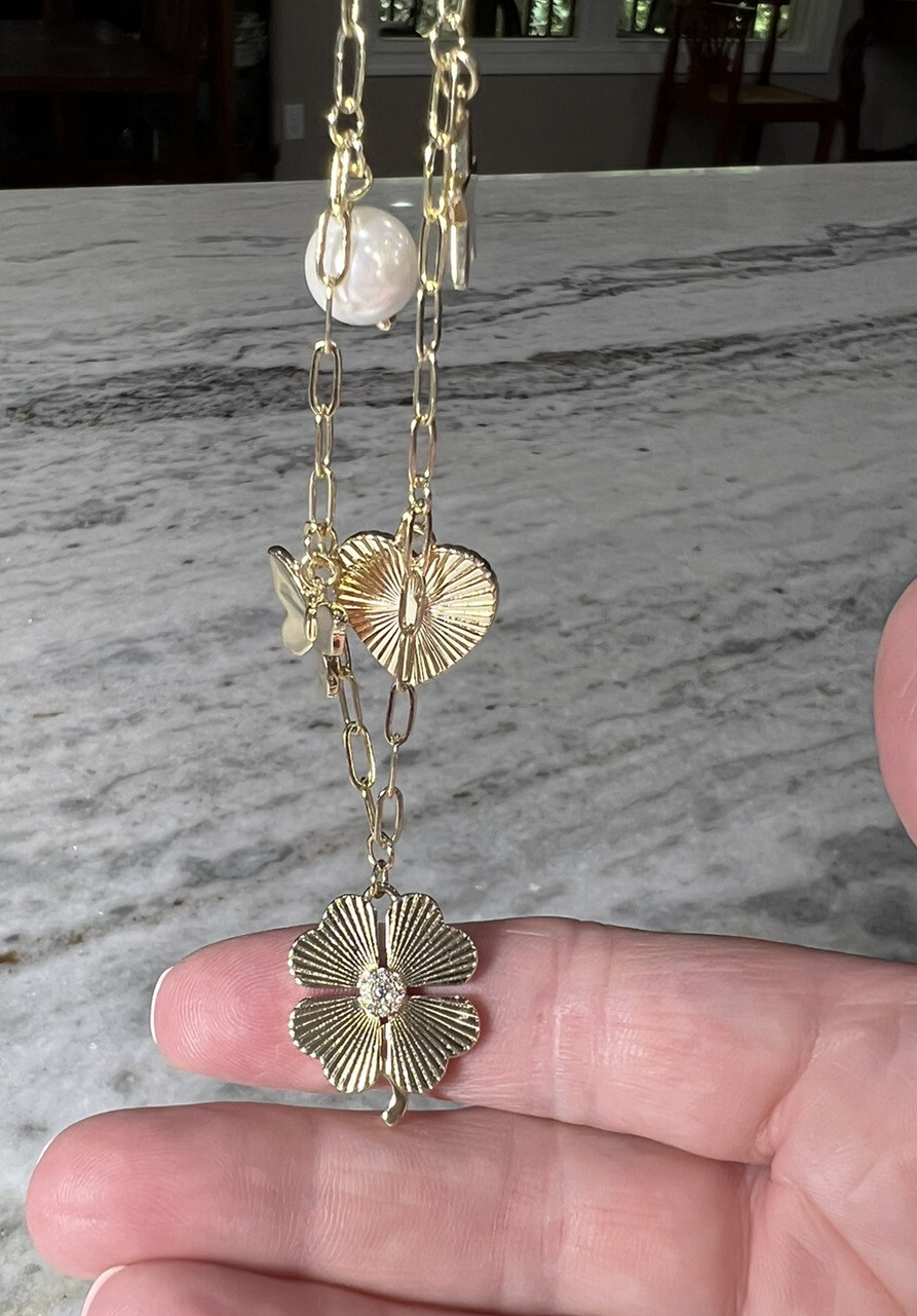 Jennifer Miller 14k Gold Plated & CZ Heart, Star, Butterfly, Clover, Necklace