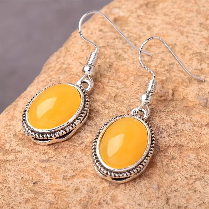 Vintage Style Yellow Drop Dangle Oval Shaped Earrings Fashion Jewelry Gift New