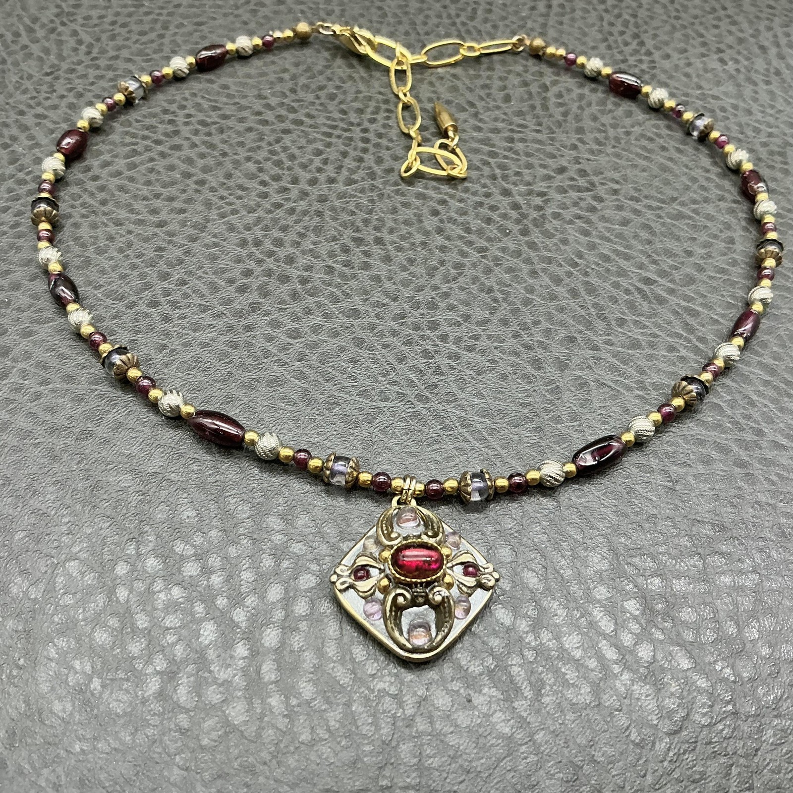 Michal Golan Necklace Red Glass Beaded Square Pendant 18 In Womens Jewelry