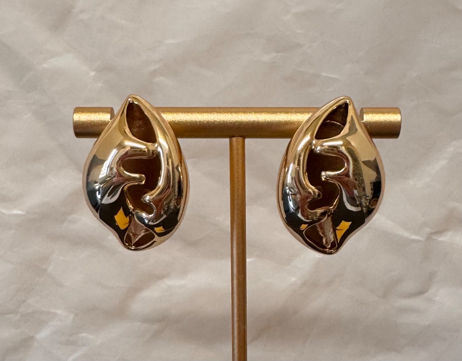 Fendi Gold Tone Sculptural Clip-On Earrings # 553