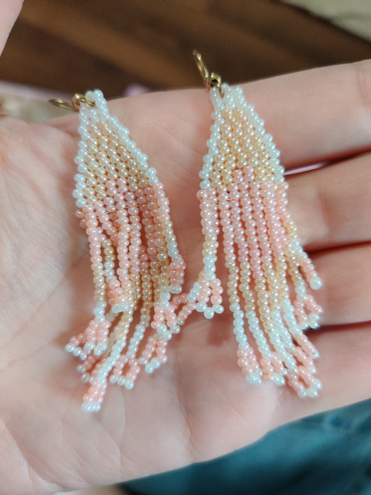 Pink White Glass Beaded Tassel Dangle/Drop Hook Lobe Earrings