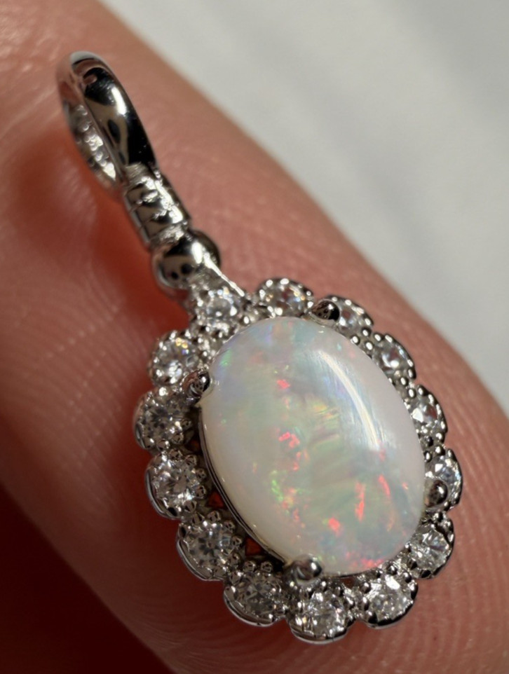 Solid Opal Pendant Silver Multicolour Floral style Versatile Everyday wear #0153