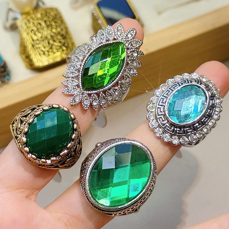 50pcsMixed Vintage Boho Rings Retro Ethnic Statement Colorful Rhinestone Jewelry