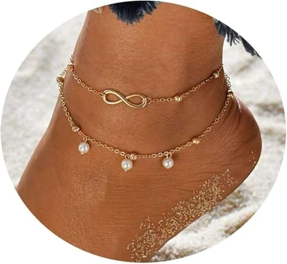 Pearl 8 word anklet jewelry handmade beaded double anklet beach jewelry