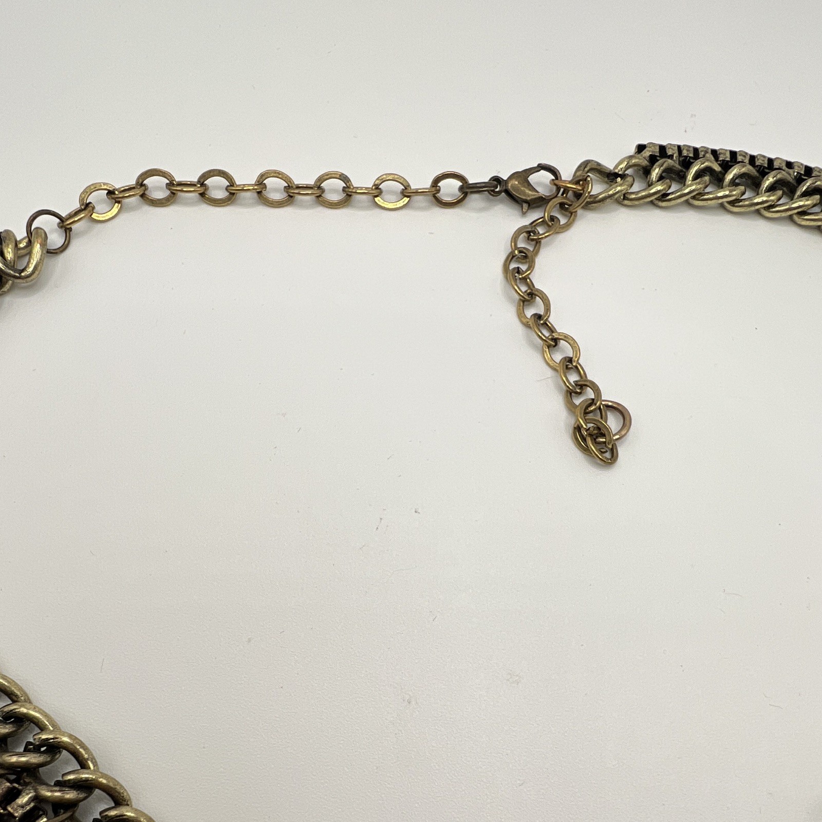 Antique Gold Gunmetal Curb Chain Bib Statement Necklace, Leaf Charm, Adjustable